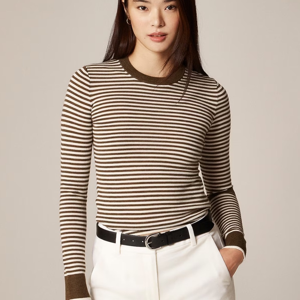 J crew Carolyn fitted crewneck sweater in striped merino wool blend